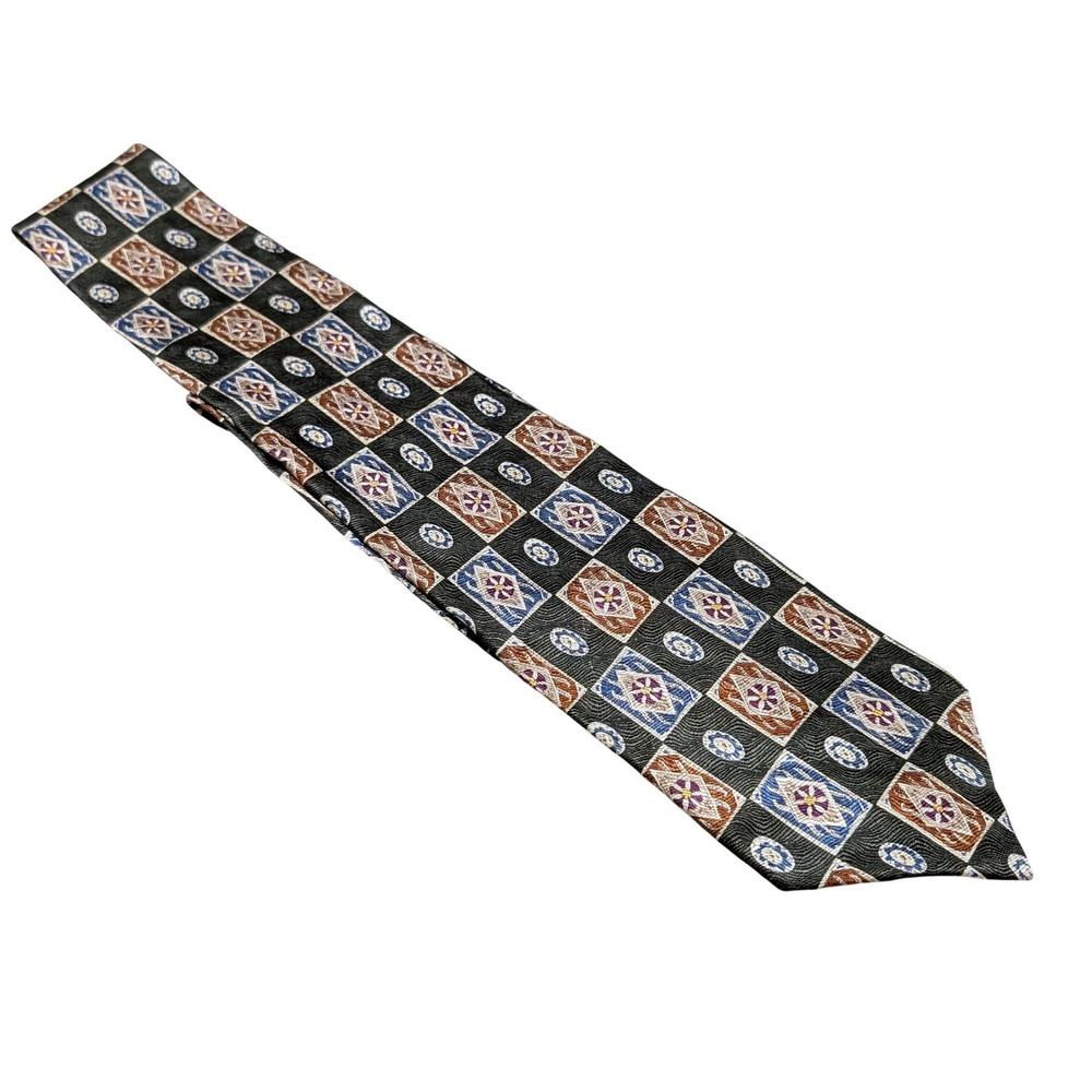 Claybrooke Necktie Mens‎ OS Green Medallion Pure Silk Geometric Classic 57x3.75